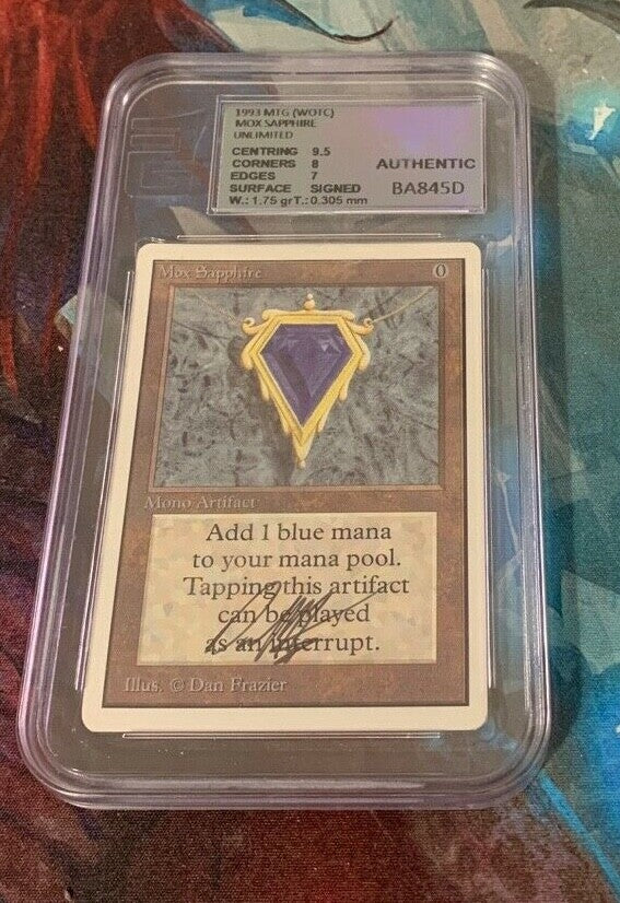 Mox Sapphire Unlimited Signed 8 - 8.5 Graded Near Mint Magic The Gathering MTG